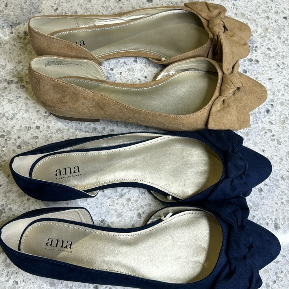 a.n.a 2 pairs of ballet flats with bows size 11 in excellent condition